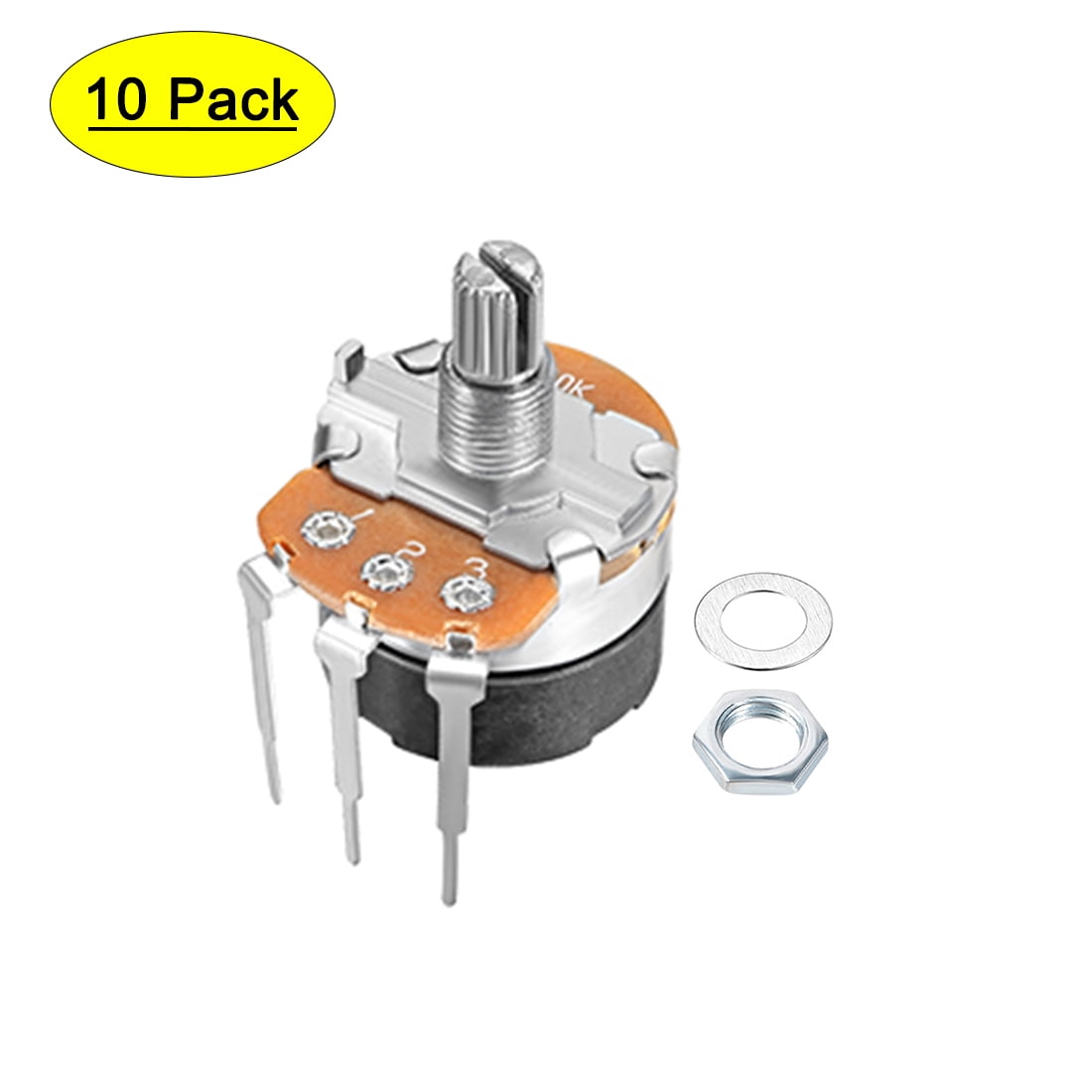Uxcell WH138 10K Ohm Variable Resistors Single Rotary Carbon Film ...