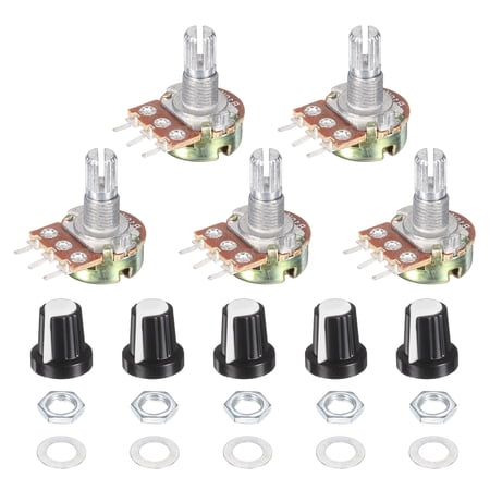 Uxcell WH148 10K Ohm Potentiometer Kit Linear Taper Adjustable Rotary Potentiometer with Knobs and Washers for Audio Applications Devices, White, 5 Set