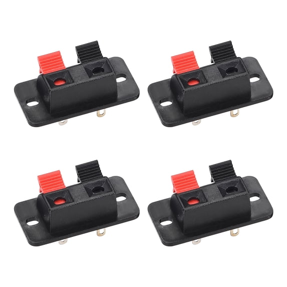Uxcell WP2-204 2 Way Spring Speaker Terminal Clip Push Release Connector Strip Block Plastic Black 4Pcs