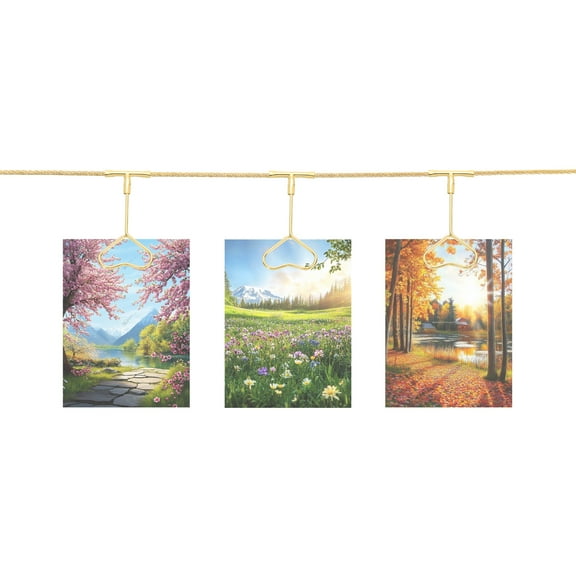 Wall Hanging Photo Display Cable Wire Rod with 12 Heart Clips, 5Ft Hanging Picture Frames Collage Gold