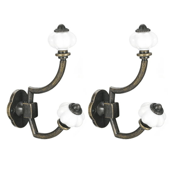 Uxcell Wall Hooks, 2 Pack - Zinc Alloy Double Prong Vintage Pumpkin Knobs Coat Hook for Hanging Towel Clothes (Bronze)