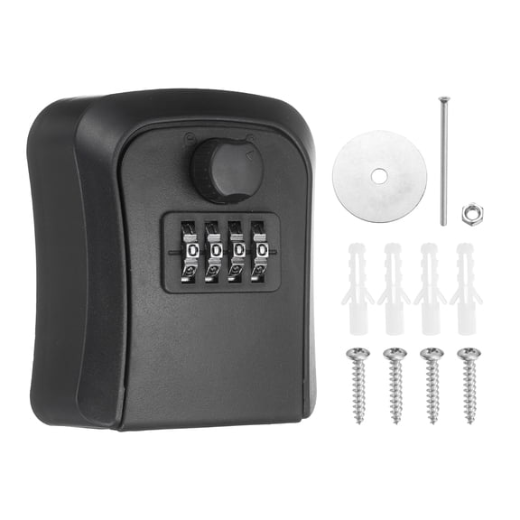 Uxcell Wall Mount Key Lock Box (3.7"x3.2"x1.6" , Black) - 4 Digit Combination Lockbox for Keys Safe Security Storage Resettable Code Lockbox for Outdoor Home Office Garage