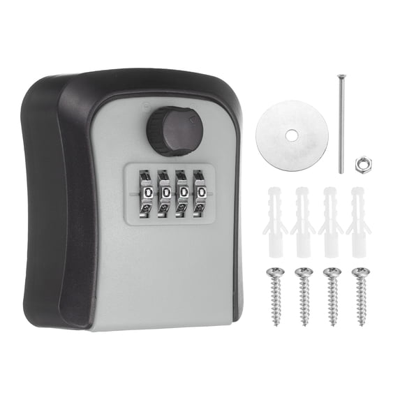 Uxcell Wall Mount Key Lock Box (3.7"x3.2"x1.6" , Gray) - 4 Digit Combination Lockbox for Keys Safe Security Storage Resettable Code Lockbox for Outdoor Home Office Garage