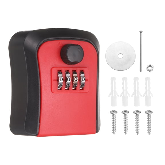 Uxcell Wall Mount Key Lock Box (3.7"x3.2"x1.6" , Red) - 4 Digit Combination Lockbox for Keys Safe Security Storage Resettable Code Lockbox for Outdoor Home Office Garage
