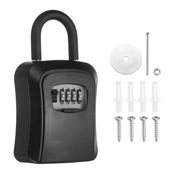 Uxcell Wall Mount Key Lock Box (4.5"x3.9"x1.8", Black) - 4 Digit Portable Combination Lockbox for Keys Safe Security Storage Resettable Code Lockbox for Home Office