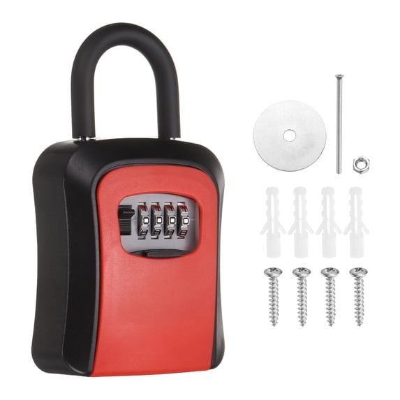 Uxcell Wall Mount Key Lock Box (4.5"x3.9"x1.8", Red) - 4 Digit Portable Combination Lockbox for Keys Safe Security Storage Resettable Code Lockbox for Home Office
