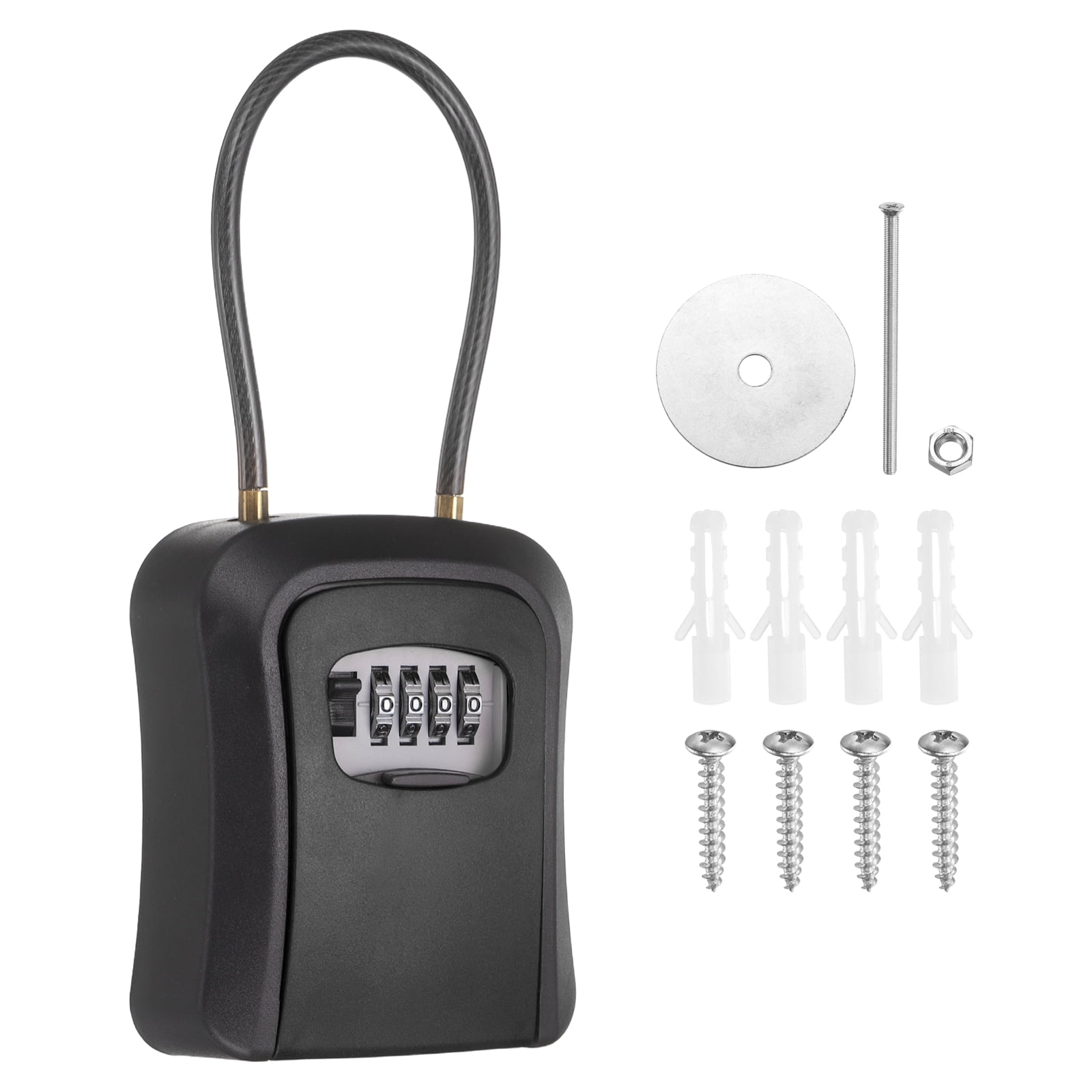 Uxcell Wall Mount Key Lock Box (4.7"x3.9"x1.8", Black) - 4 Digit Portable Combination Lockbox for Keys Safe Security Storage Resettable Code Lockbox for Outdoor Home Office
