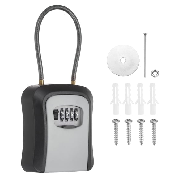 Uxcell Wall Mount Key Lock Box (4.7"x3.9"x1.8", Gray) - 4 Digit Portable Combination Lockbox for Keys Safe Security Storage Resettable Code Lockbox for Home Office