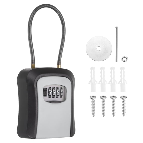 Uxcell Wall Mount Key Lock Box (4.7"x3.9"x1.8", Gray) - 4 Digit Portable Combination Lockbox for Keys Safe Security Storage Resettable Code Lockbox for Outdoor Home Office