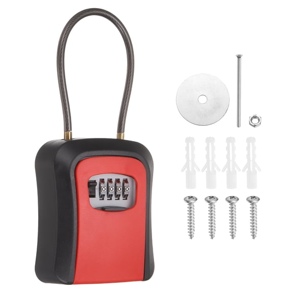 Uxcell Wall Mount Key Lock Box (4.7"x3.9"x1.8", Red) - 4 Digit Portable Combination Lockbox for Keys Safe Security Storage Resettable Code Lockbox for Home Office