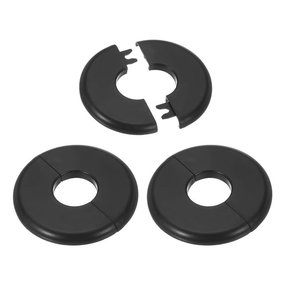 Uxcell Wall Split Flange ABS Round Self-Adhesive Escutcheon Plate Cover Buckle for Faucet Decoration Black 1.1 inch