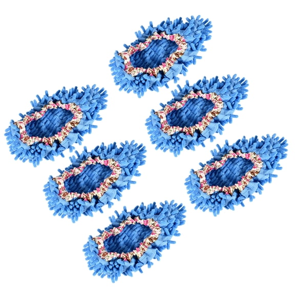 Uxcell Washable Multifunction Chenille Duster Mop Slippers Cleaning Shoes Cover Blue 6 Pack