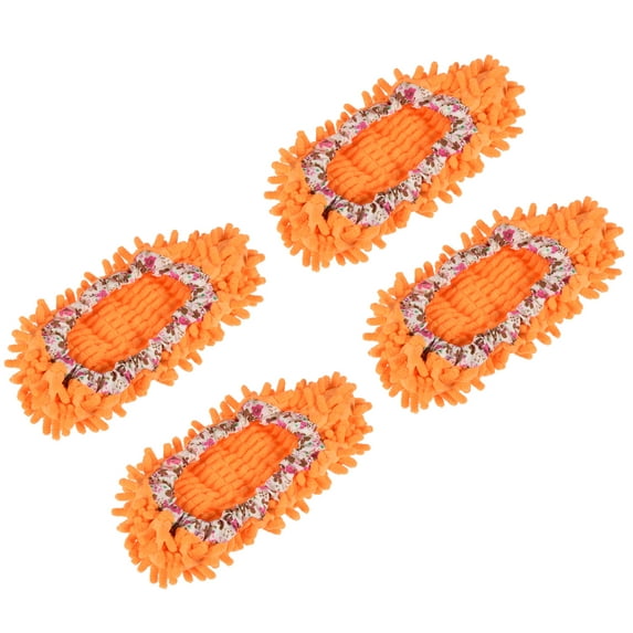 Uxcell Washable Multifunction Chenille Duster Mop Slippers Cleaning Shoes Cover Orange 4 Pack