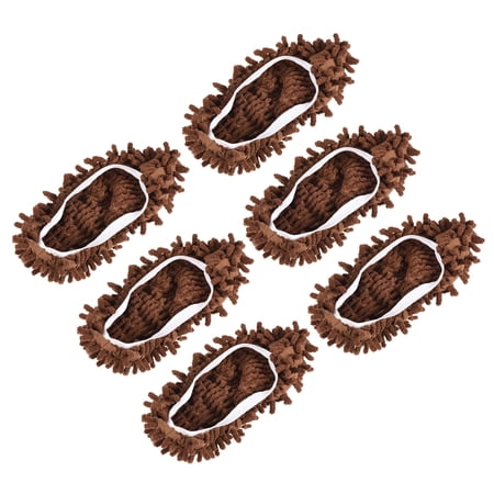 Uxcell Washable Multifunction Chenille Mop Slippers Cleaning Shoes Cover Brown 6 Pack