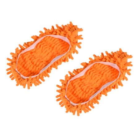 Uxcell Washable Multifunction Chenille Mop Slippers Cleaning Shoes Cover Orange 2 Pack