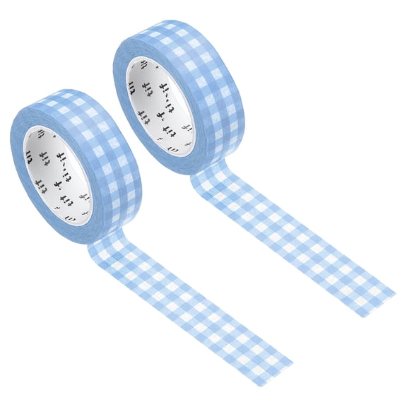 Uxcell Washi Tape 0.59 Inch x 10.93 Yards, 2 Roll Self Adhesive Grid Pattern Sticker Light Blue