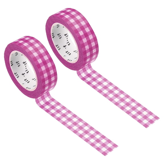 Uxcell Washi Tape 0.59 Inch x 10.93 Yards, 2 Roll Self Adhesive Grid Pattern Sticker Rose Red