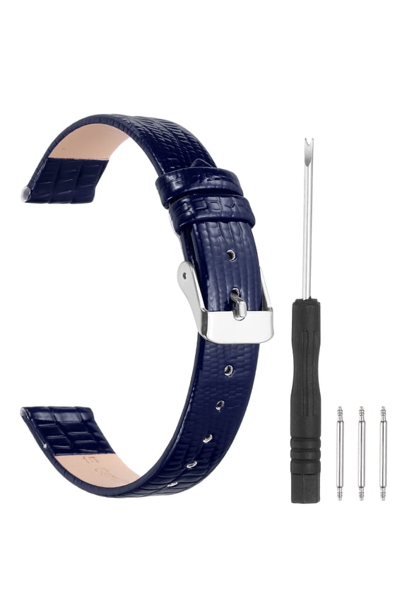 Watch Band 16mm Width PU Quick Release Soft Watch Straps Replacement Lizard Grain Pattern with Stainless Steel Silver Buckle and Spring Bar for Men Women, Blue