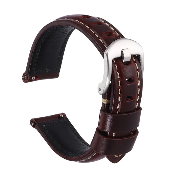 Watch Band 18mm Width Vintage Oil Wax Leather Quick Release Watch Strap Wristband Replacement Bands with Buckle Pin for Men Women Gifts, Silver-Red