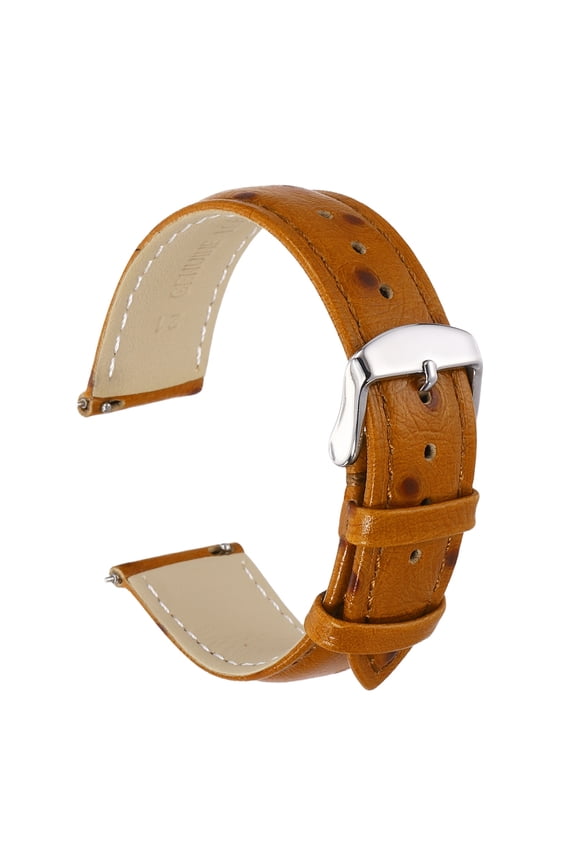 Watch Band 21mm Width Vintage Top Grain Leather Quick Release Watch Strap Wristband Replacement Bands with Buckle Pin for Men Women Gifts, Silver-Yellow