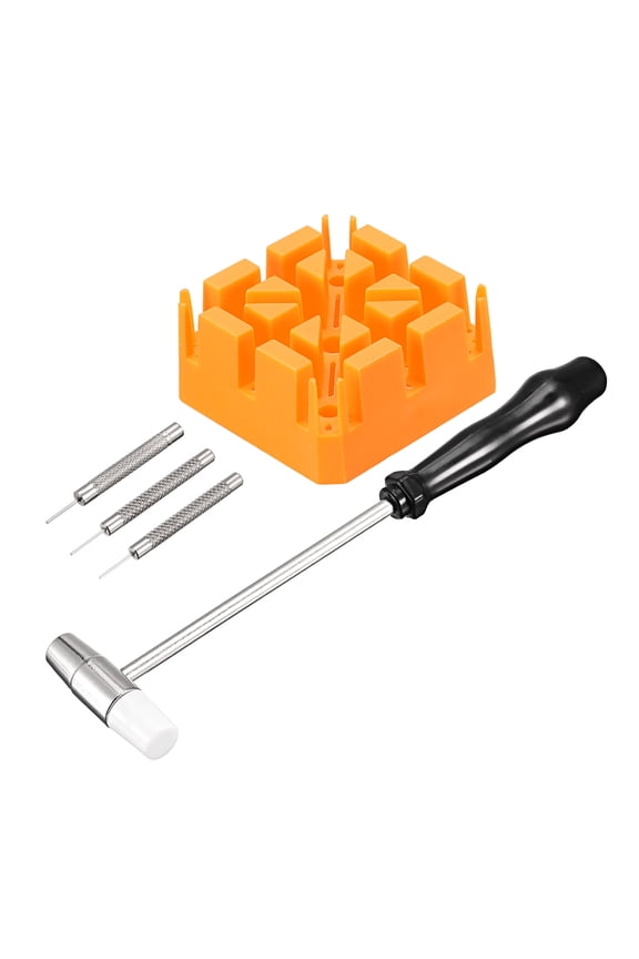 Watch Band Link Pin Removal Tools Set with Hammer Punch Pins 0.7/0.8/0.9mm Orange Strap Holder for Watch Repair