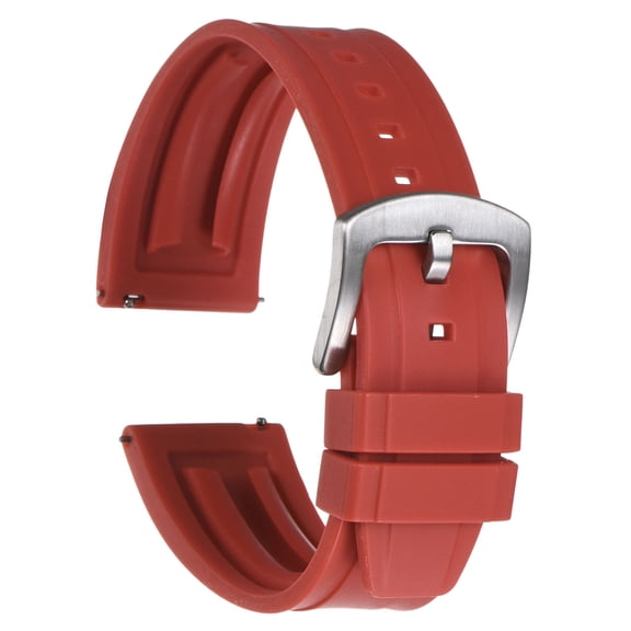 Uxcell Watch Bands 22mm Rubber Watch Strap Quick Release Red Strap Silver Buckle