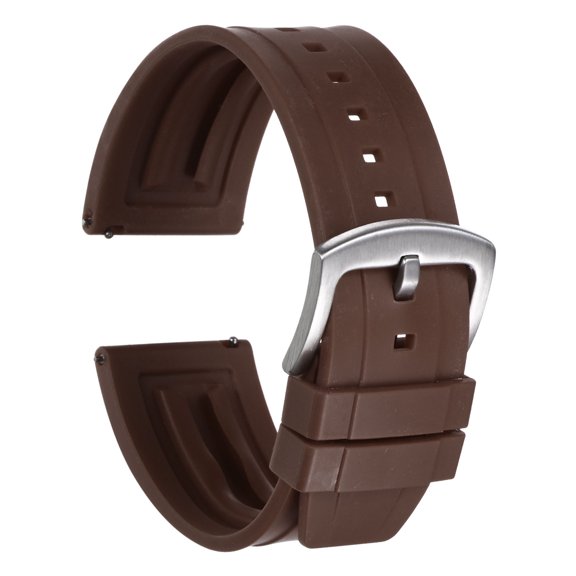 Uxcell Watch Bands 26mm Rubber Watch Strap Quick Release Brown Strap Silver Buckle