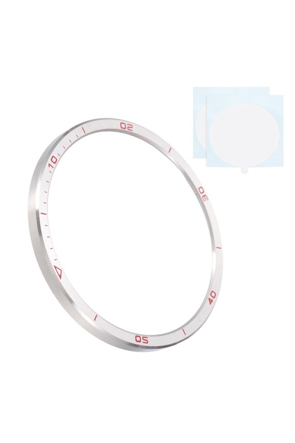 Watch Bezel Insert 43mm, Stainless Steel Watch Bezel Ring Adhesive Anti Scratch Cover Amoled Display Silver/Red