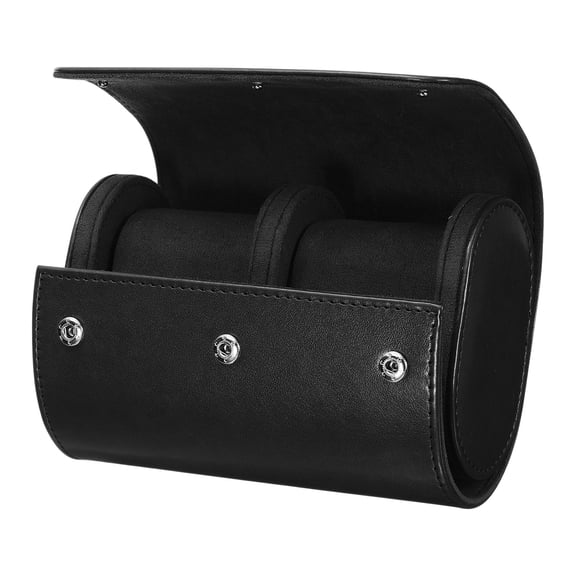Uxcell PU leather Watch Roll Travel Case Slot Portable Leather Watch Cases for Christmas Black 15cm