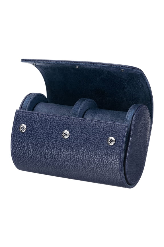 Watch Roll Travel Case 2 Slots Portable Leather Watch Cases for Men, Textured Blue