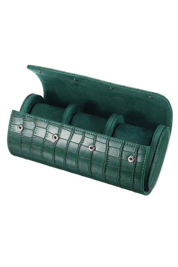 Watch Travel Case for Men Crocodile Pattern Leather Watch Roll Travel Case Portable Watch Storage Box for Christmas, Birthday, and Anniversary 3 Slots (Green)
