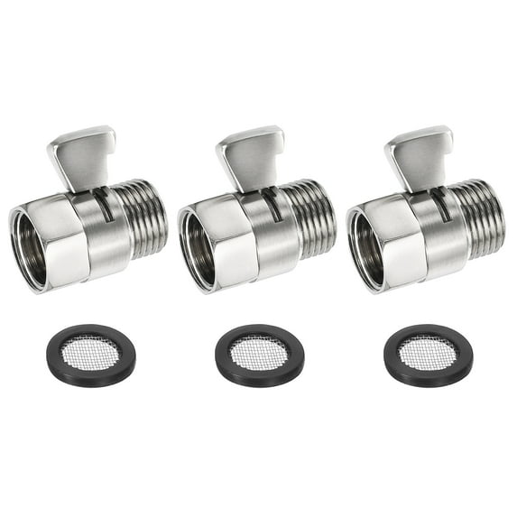 Uxcell Water Flow Control Valve Shower Head Shut Off Valve Brass Water Pressure Regulator Nickel G1/2" 2 Pcs