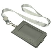Uxcell Folded PU Leather ID Badge Holder with Lanyard with 1 Clear Window 4 Card Slot Gray