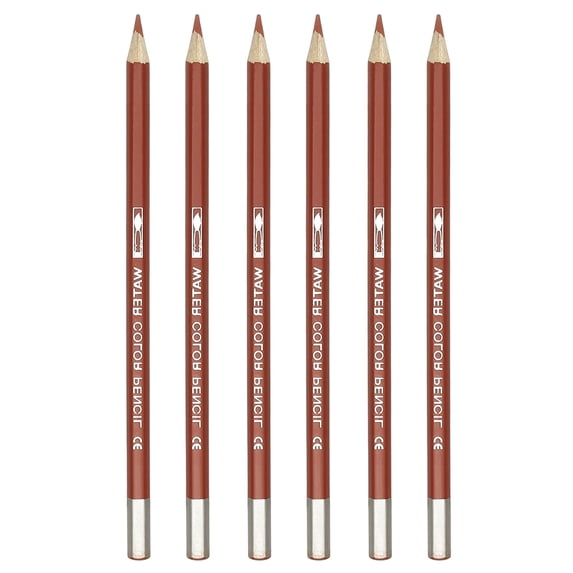 Uxcell Watercolor Pencil, 6Pcs Water Soluble Pencils for Blending, Coloring, Sketch Drawing, Painting, Bright Brown