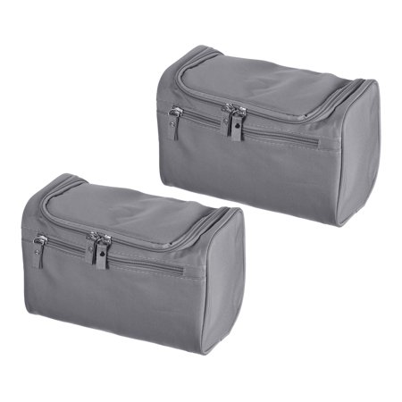 Uxcell Waterproof Canvas Hanging Toiletry Bag Makeup Pouch with Strap Hook Zipper, Grey 2 Pack