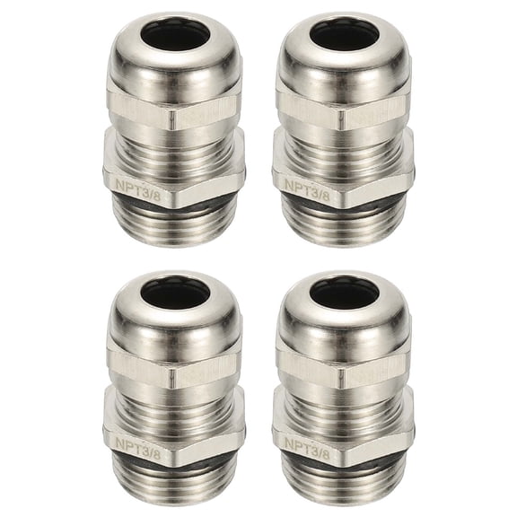 Uxcell Waterproof Electrical Cable Glands, NPT3/8 4 Pcs 1/5" to 2/7" Nickel-Plated Brass Cord Grip Electric Wire Connector Wire Protector for Outdoor Cable Box Enclosure Junction Box