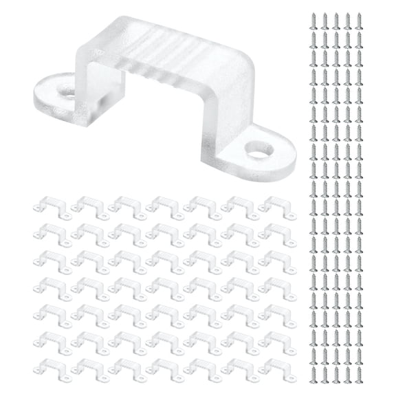 Uxcell Waterproof LED Strip Light Clips [50pcs] - Mounting Clips with Screws For 16x19mm LED Neon Flexible Strip Lighting, Neon Signs DIY - [Transparent - 1.54 IN]