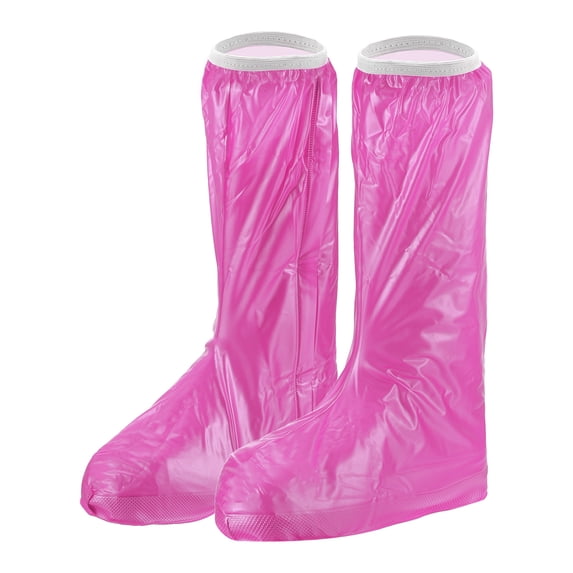 Uxcell Waterproof Shoes Cover Reusable Non Slip Rain High Top Overshoes with Zipper, Pink (M)