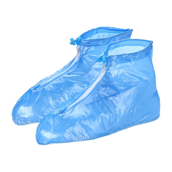 Uxcell Waterproof Shoes Cover XXXL (US 9) Non-Slip Reusable Overshoes Rain Galoshes Rain Shoe Protectors W Zipper for Man Women Rainy Outdoor, Blue