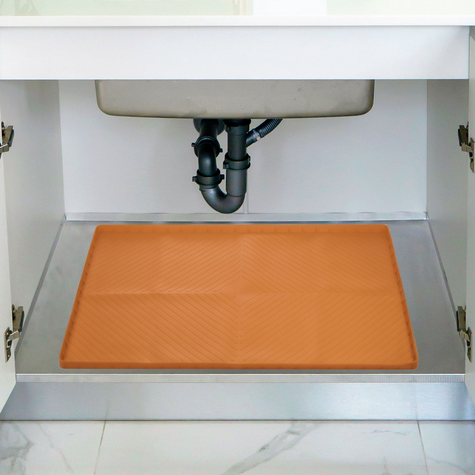 Uxcell Waterproof Under Sink Mat for Kitchen, 28" x 22" Silicone Under Sink Liner Drip Tray Organizer Mats for Kitchen Bathroom Cabinet, Pet Feeding Mats, Brown