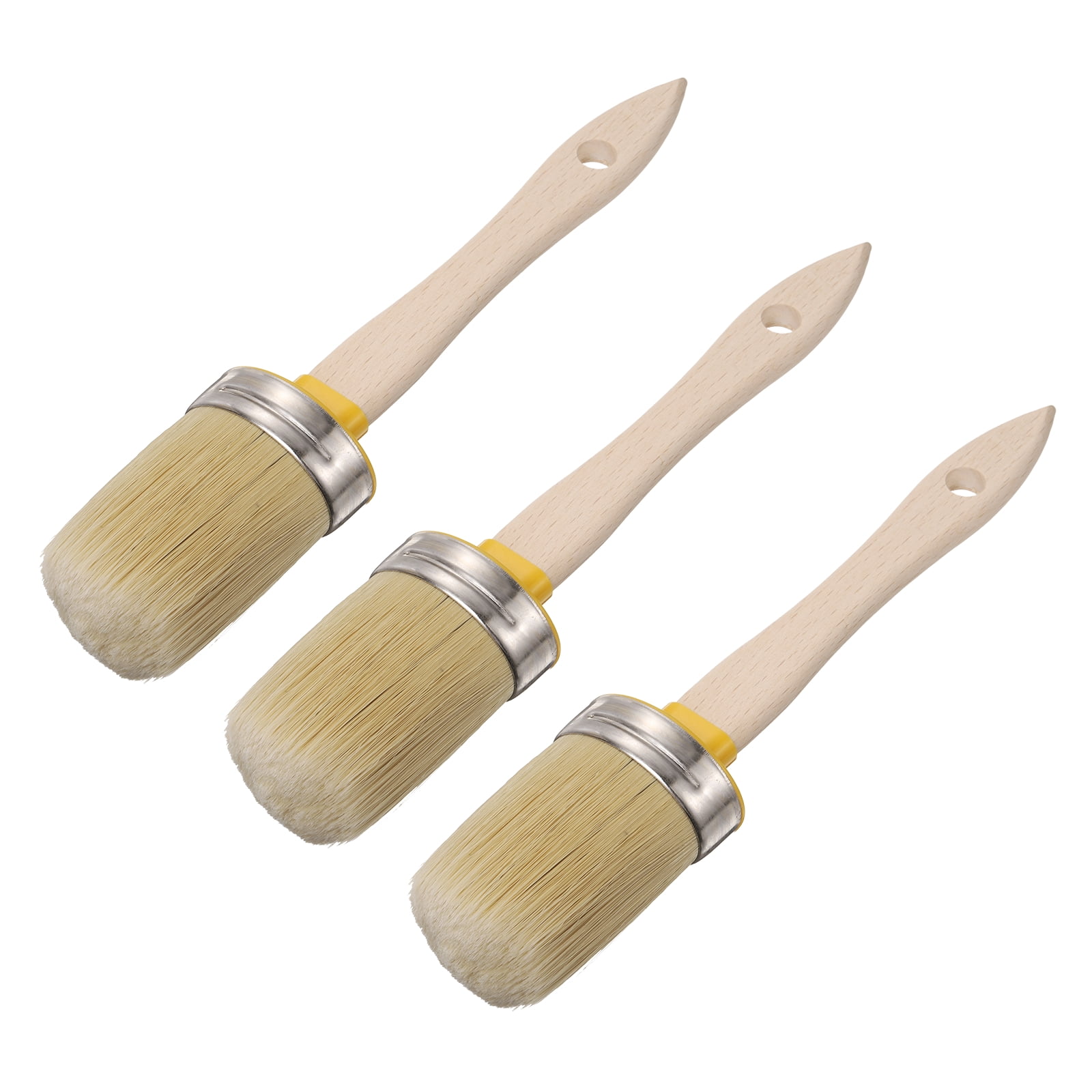 Uxcell  Wax Paint Brushes, 2 x 0.7 Inch Paint Brush, Oval PET Fiber Bristle with Wood Handle, Painting Tool for Furniture DIY Home Decor Art Crafts, Yellow