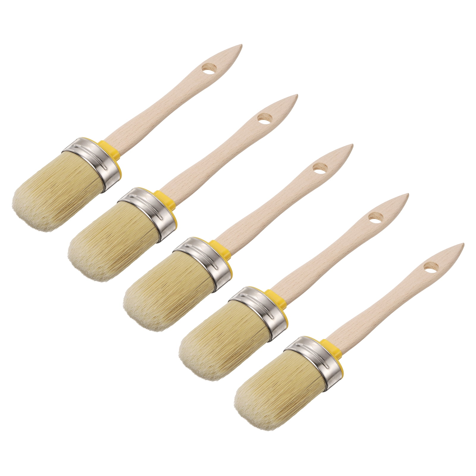 Uxcell  Wax Paint Brushes, 2 x 0.7 Inch Paint Brush, Oval PET Fiber Bristle with Wood Handle, Painting Tool for Furniture DIY Home Decor Art Crafts, Yellow