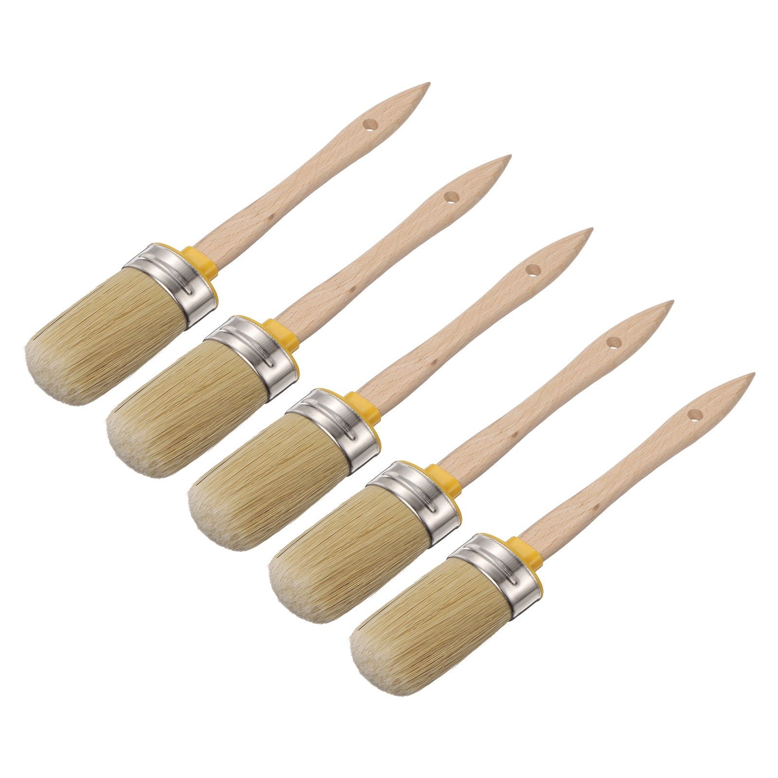Uxcell  Wax Paint Brushes, 2 x 0.7 Inch Paint Brush, Oval PET Fiber Bristle with Wood Handle, Painting Tool for Furniture DIY Home Decor Art Crafts, Yellow