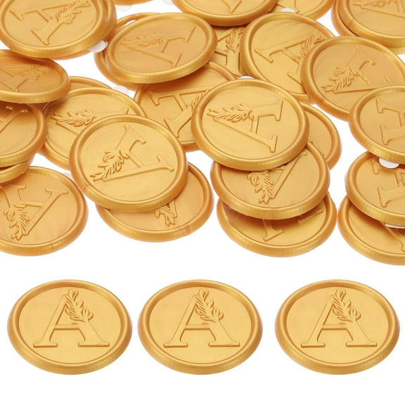 Uxcell Wax Seal Stickers Gold Tone, 50pcs Envelope Sealing Adhesive Backing Letter A