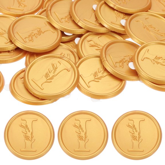 Uxcell Wax Seal Stickers Gold Tone, 50pcs Envelope Sealing Adhesive Backing Letter I