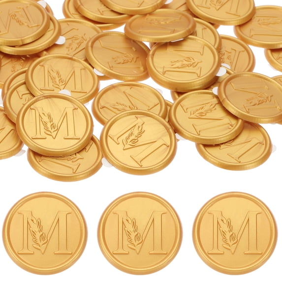 Uxcell Wax Seal Stickers Gold Tone, 50pcs Envelope Sealing Adhesive Backing Letter M
