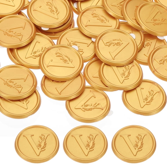 Uxcell Wax Seal Stickers Gold Tone, 50pcs Envelope Sealing Adhesive Backing Letter V
