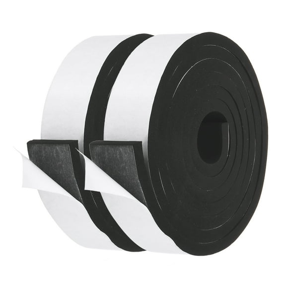 Uxcell Weather Stripping Door Seal Strip 2 Rolls 2 Inch x 1/2 Inch x 10 Ft Soundproof Foam Tape Insulation Black