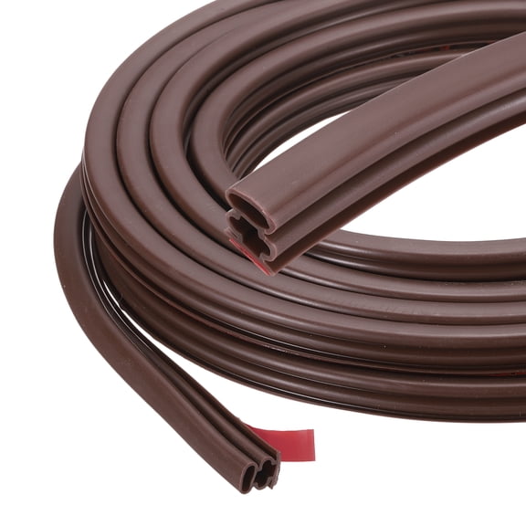 Uxcell Weather Stripping Seal Strip 16.4ft x 0.39" - 2 Pack D-Shape Self-Adhesive Soundproofing Windproof Rubber Door Seal Strip Fits 8-10mm Gap for Doors Windows Frame Gap Blocker, Brown