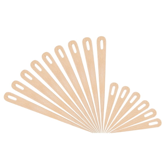 Uxcell Weaving Needle, 15pcs Wooden Big Eye Knitting Needles Hand Loom Stick 2 Size, Wood Color